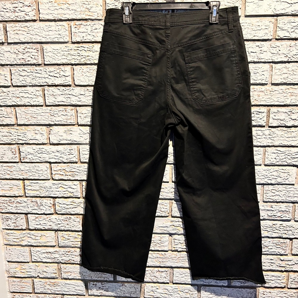 Banana Republic Womens 8 Black Wide Leg High Rise Cropped Pants Raw Hem